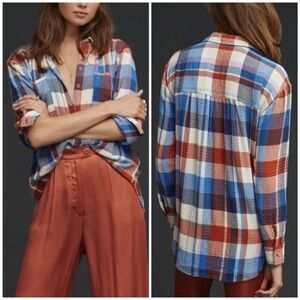 Anthropologie Pilcro Blue and Red Plaid Relaxed Oversized Button down shirt